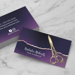 Hair Stylist Purple & Gold Agate Beauty Salon Business Card