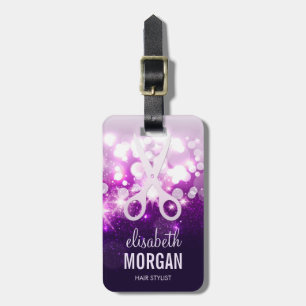 Hair Stylist Purple Sparkly and Glitter Scissors Luggage Tag