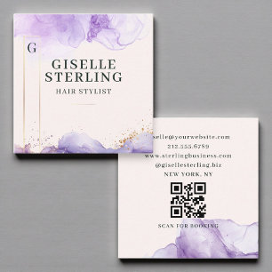 Hair Stylist Purple Watercolor QR Code Square Business Card