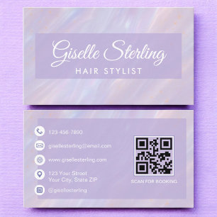Hair Stylist QR Code Iridescent Pastel Opal  Business Card