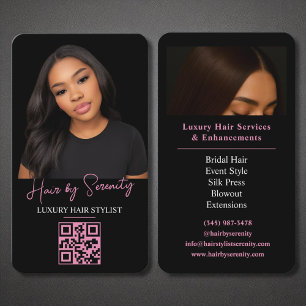 Hair Stylist QR Code Luxury Black Pink Beauty Business Card