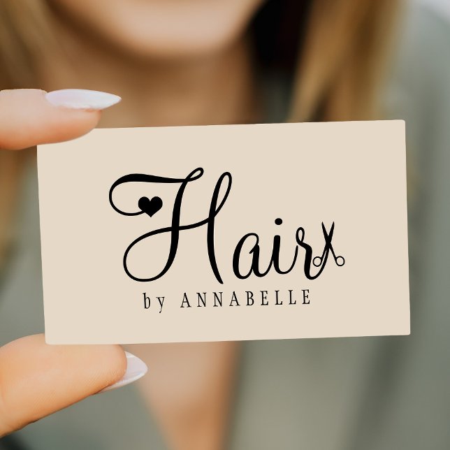 Hair stylist QR code modern script beige black Business Card (Creator Uploaded)