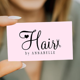 Hair stylist QR code modern script pink black Business Card