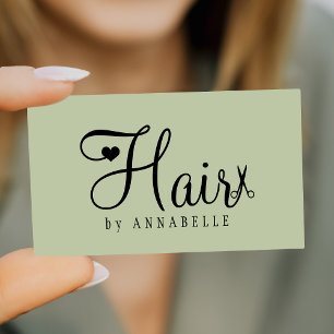 Hair stylist QR code modern script sage green Business Card