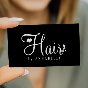 Hair stylist QR code modern script white black Business Card