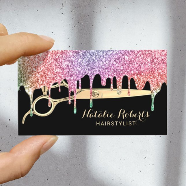 Hair Stylist Rainbow Drips Beauty Salon Black Business Card (Creator Uploaded)