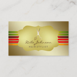 Hair Stylist Rainbow Gold Glitter Saloon striped Business Card