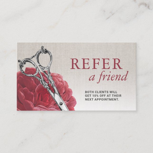 Hair Stylist Red Flower Scissor Salon Referral (Front)