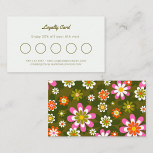 Hair Stylist Retro Groovy Daisy Olive Green Pink Loyalty Card