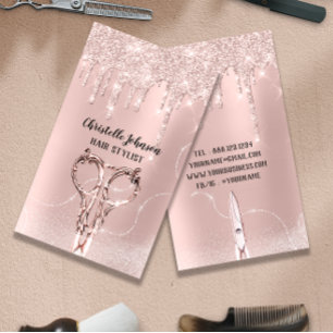 Hair Stylist Rose DripGlitter Hairdresser Scissors Business Card