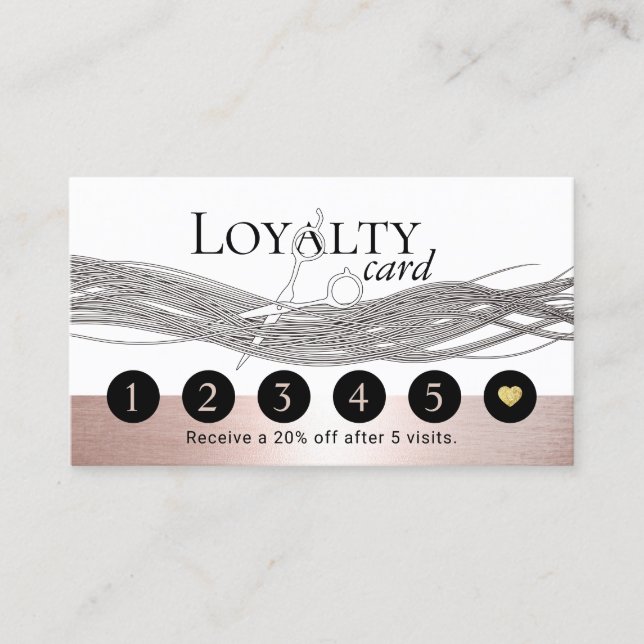 Hair Stylist Rose Gold Beauty Salon Loyalty Punch Card (Front)
