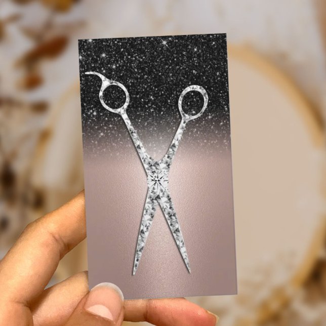 Hair Stylist Rose Gold Black Glitter Beauty Salon Business Card (Creator Uploaded)