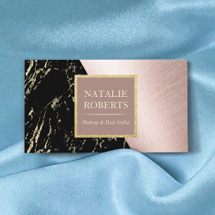Hair Stylist Rose Gold Black Marble Makeup Artist Business Card