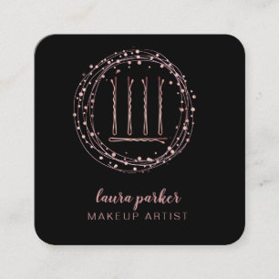 Hair Stylist Rose Gold Bobby Pins Makeup Artist Square Business Card