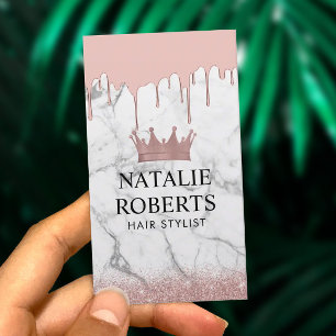 Hair Stylist Rose Gold Crown Marble Drips & Marble Appointment Card