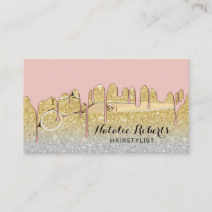 Hair Stylist Rose Gold Dripping Gold Glitter Salon Business Card