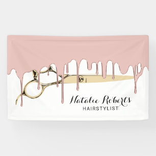 Hair Stylist Rose Gold Dripping Gold Scissor Salon Banner