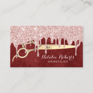 Hair Stylist Rose Gold Drips Red Velvet Salon Business Card