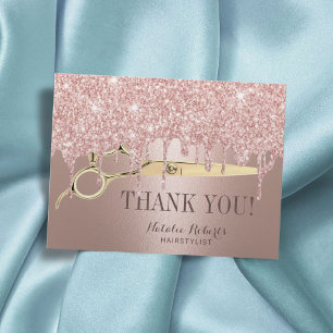 Hair Stylist Rose Gold Drips Salon Thank You Postcard