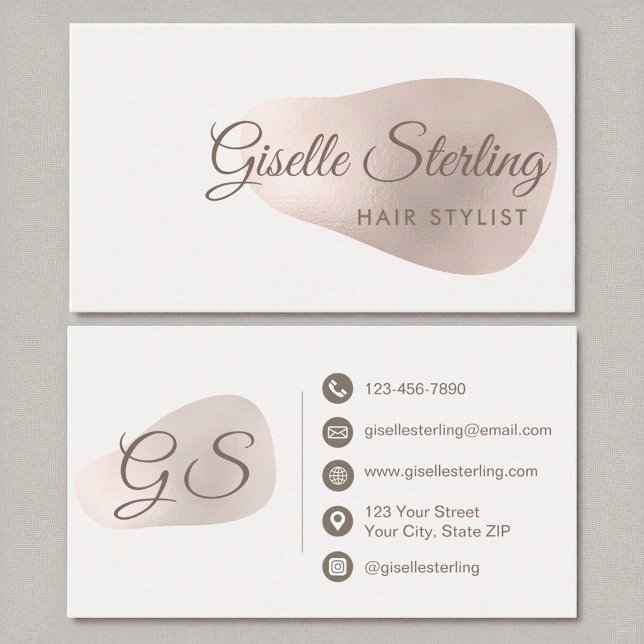 Hair Stylist Rose Gold Foil Abstract Blush Beauty Business Card (Creator Uploaded)