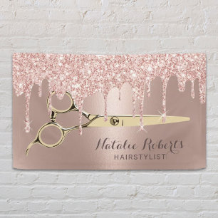 Hair Stylist Rose Gold Glitter Drips Beauty Salon Banner