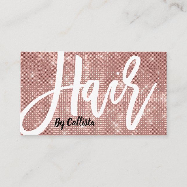 Hair Stylist Rose Gold Glitter Modern Typography Business Card (Front)