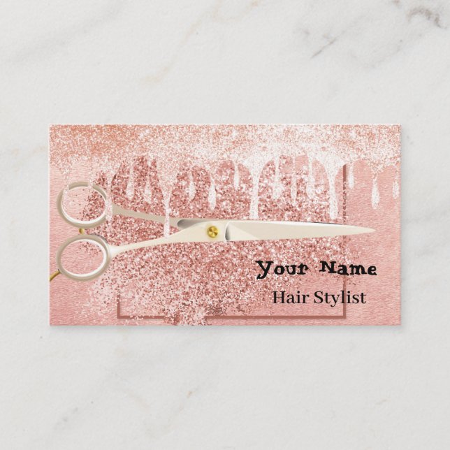 Hair Stylist Rose Gold Glitter Silver Drips Beauty Business Card (Front)