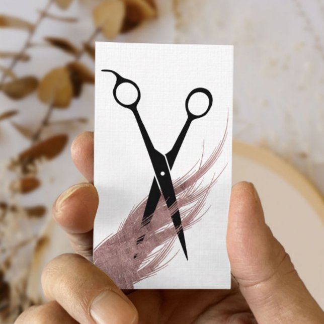 Hair Stylist Rose Gold Hair & Scissor Elegant Business Card (Creator Uploaded)