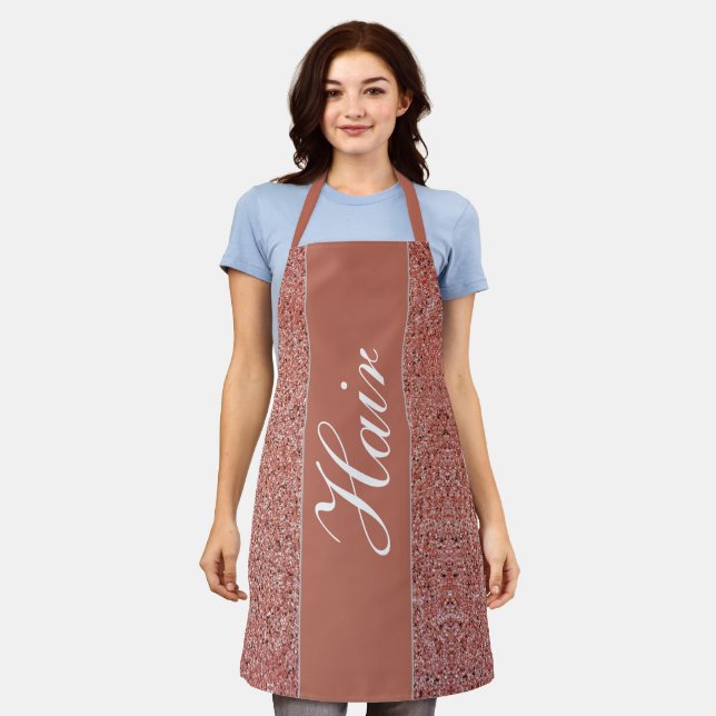 Hair Stylist Rose Gold Pink Glitter Custom Apron (Worn)