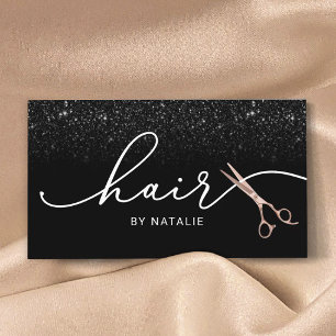 Hair Stylist Rose Gold Scissor Black Glitter Salon Business Card