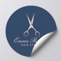 Hair Stylist Rose Gold Scissor Elegant Navy Blue