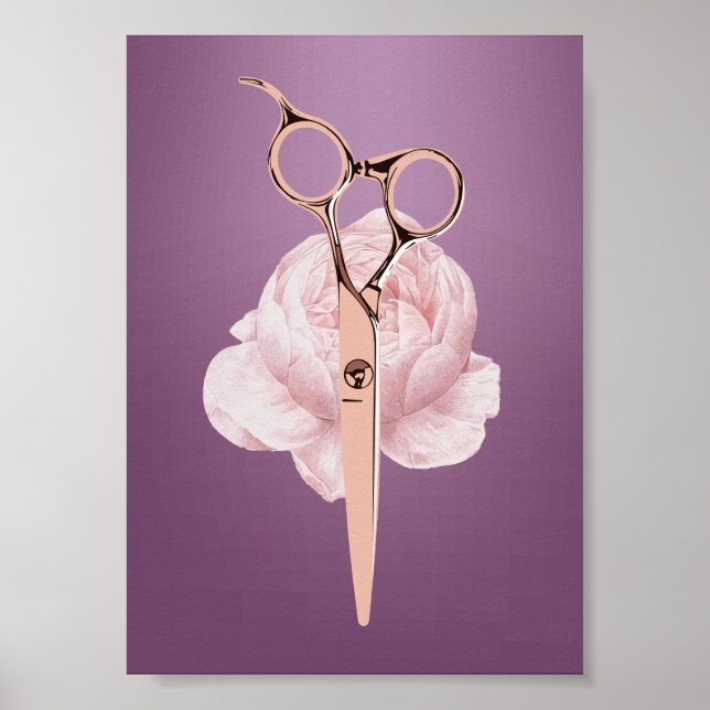 Hair Stylist Rose Gold Scissor Flower Purple Salon Poster (Front)