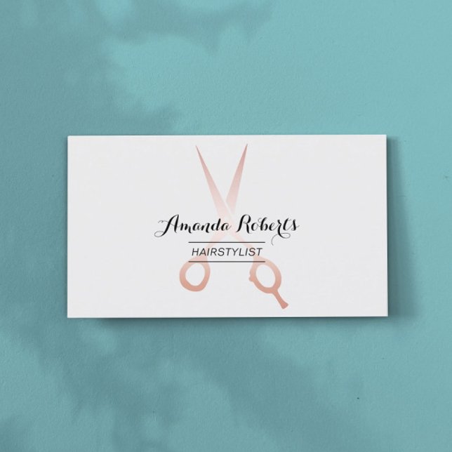 Hair Stylist Rose Gold Scissor Salon Minimalist Business Card (Creator Uploaded)