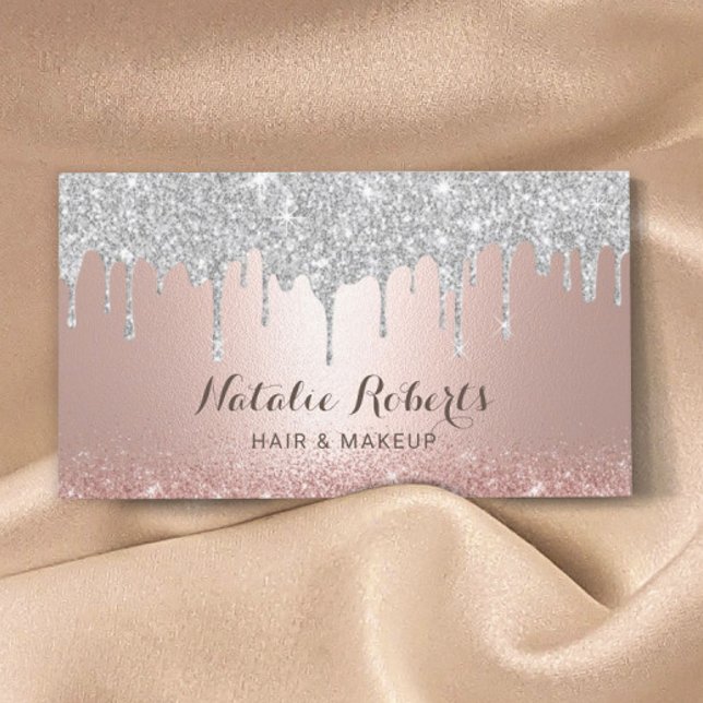 Hair Stylist Rose Gold Silver Drips Salon & SPA Business Card (Creator Uploaded)