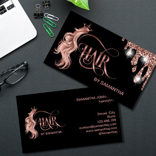 Hair stylist rose gold typography hair extension business card