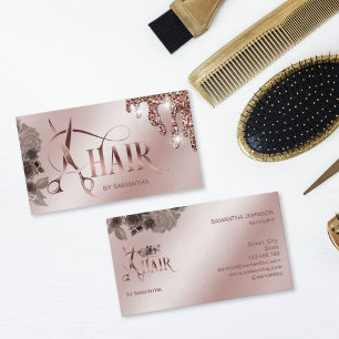 Hair stylist rose gold typography hair scissors  b business card