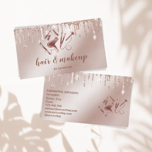 Hair stylist rose gold typography hair scissors bu business card