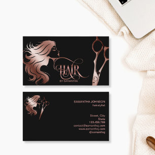 Hair stylist rose gold typography hair scissors business card
