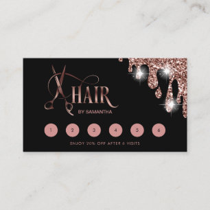 Hair stylist rose gold typography hair scissors business card
