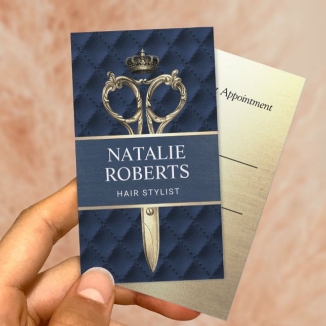 Hair Stylist Royal Gold Scissor Navy Blue Salon Appointment Card (Creator Uploaded)