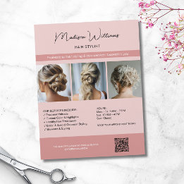 Hair Stylist Salon 3 Photos QR Pink Flyer