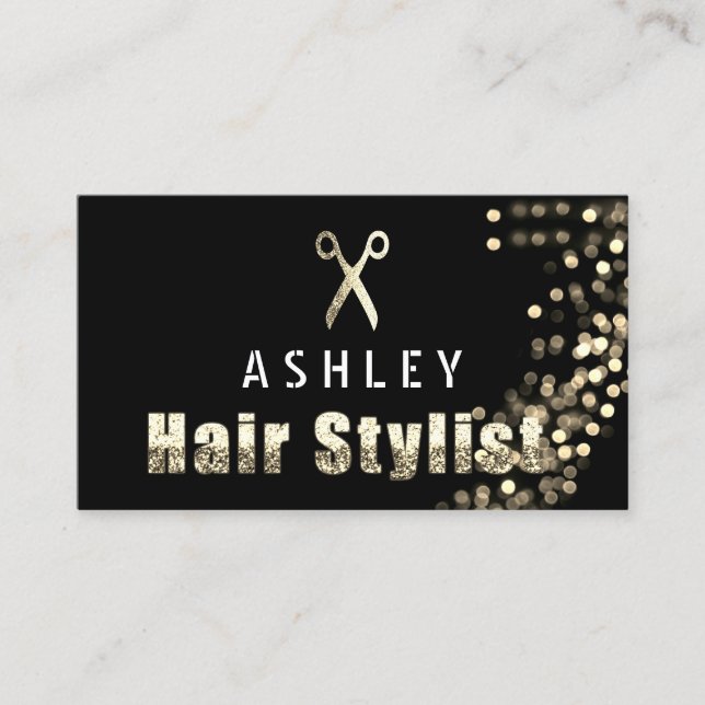 Hair Stylist Salon Black Gold Appointment Card (Front)