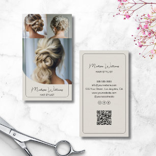 Hair Stylist Salon Custom 3 Photos QR Code Business Card