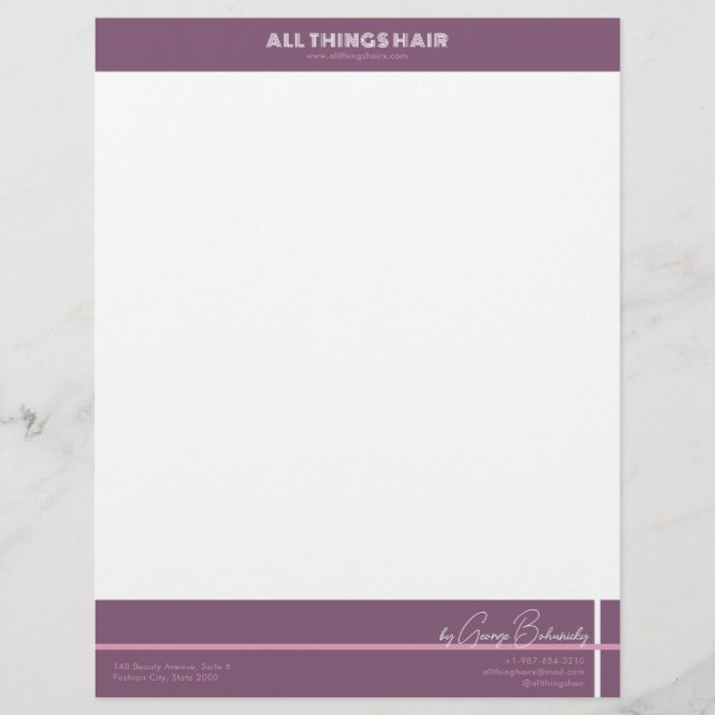 Hair Stylist, Salon Custom Letterhead (Front)