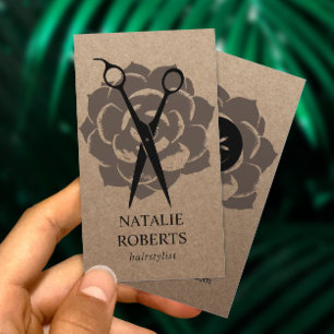Hair Stylist Salon Flower & Scissor Rustic Kraft Business Card