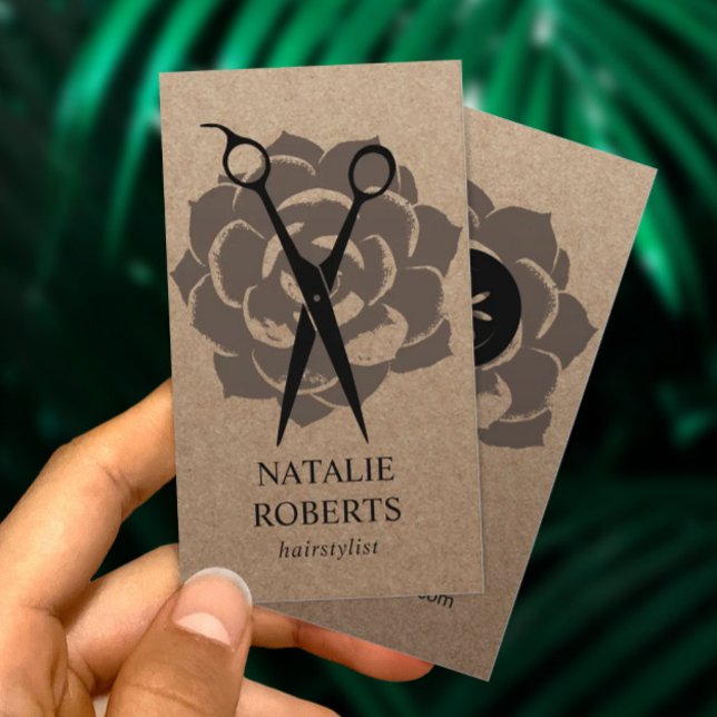 Hair Stylist Salon Flower & Scissor Rustic Kraft Business Card (Creator Uploaded)