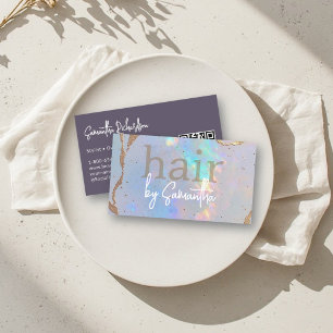 Hair Stylist Salon Iridescent Holographic Gold QR Business Card