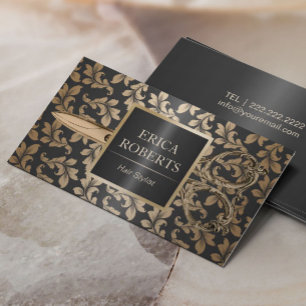 Hair Stylist Salon Luxury Black & Gold Metallic Business Card