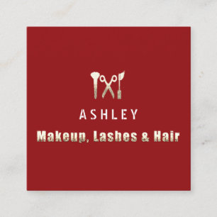 Hair Stylist Salon Makeup Lashes Appointment Gold Square Business Card