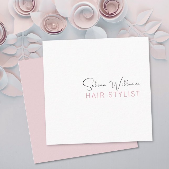 Hair Stylist Salon Minimalist Blush White Square Business Card (Creator Uploaded)